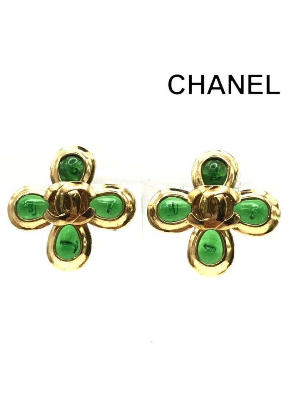 Chanel CC Logo Gripoix Color Stone Earrings Gold